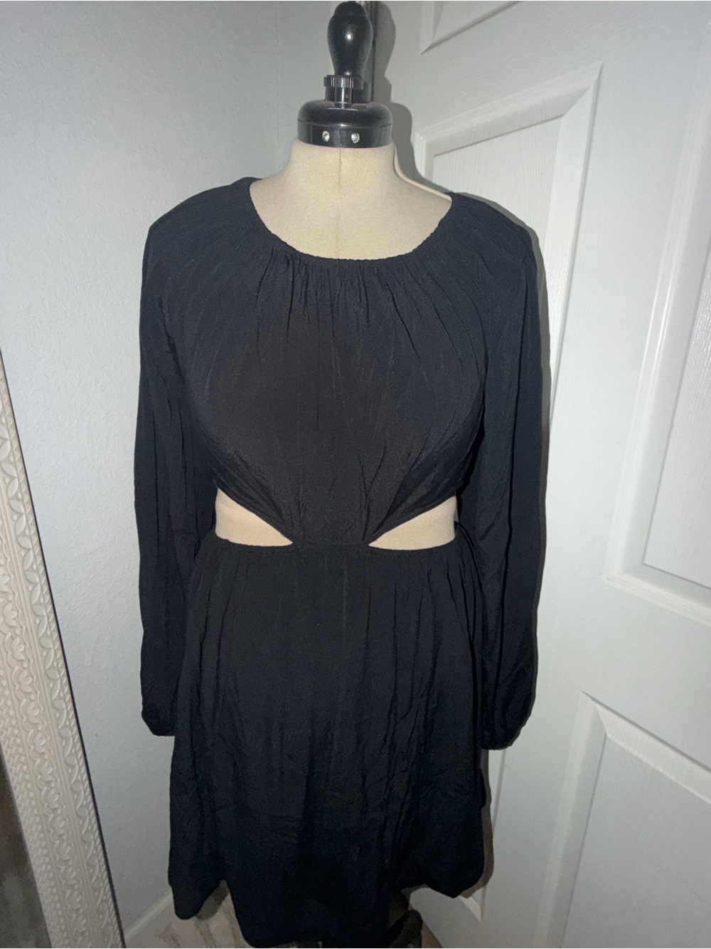 Olivaceous Black Long Sleeve Cutout Mini Dress